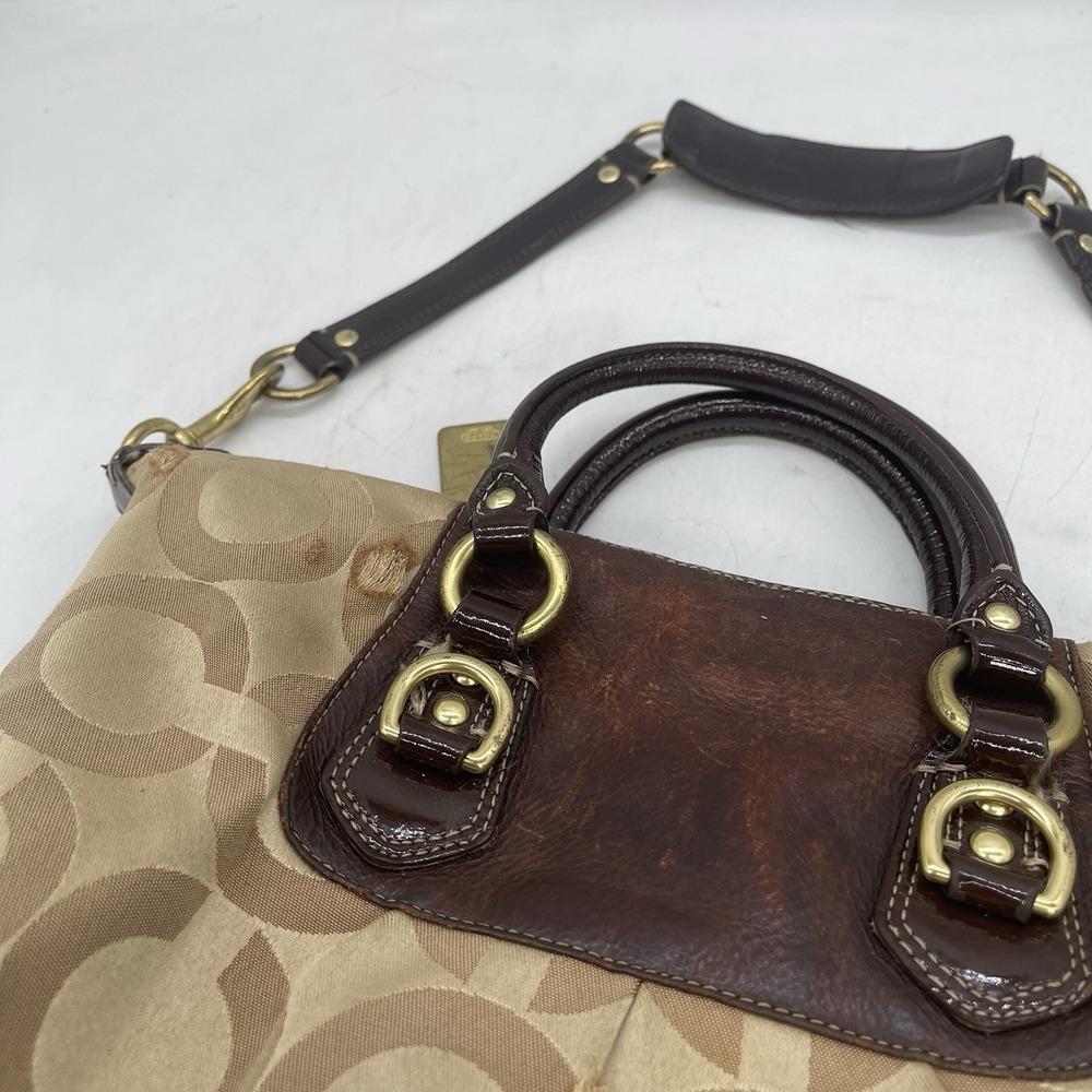 Coach Ashley Metallic Signature Carryall Logo Womens Brown Tan Leather Canvas - Picture 11 of 14